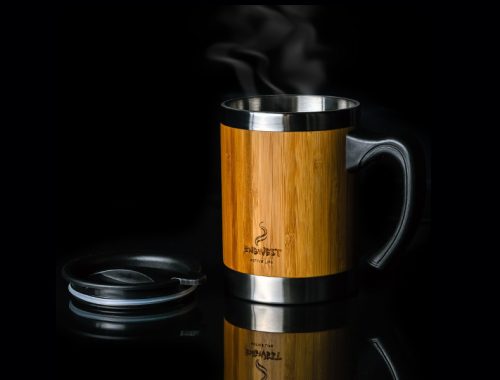 Stainless Steel and Bamboo Insulated Coffee Mug