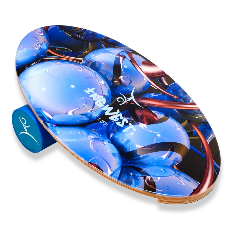 Wooden Balance Board Trainer with Roller. Blue Sphere Design. 15.7×27.5
