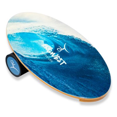 Wooden Balance Board Trainer with Rubberized Anti-Slip Roller. Wave Design. 27.5 x 15.7 in.