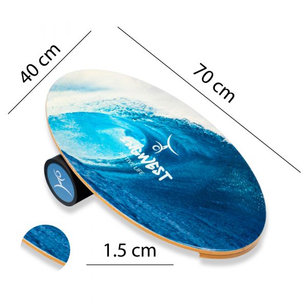 Wooden Balance Board Trainer with Rubberized Anti-Slip Roller. Wave Design. 27.5 x 15.7 in.