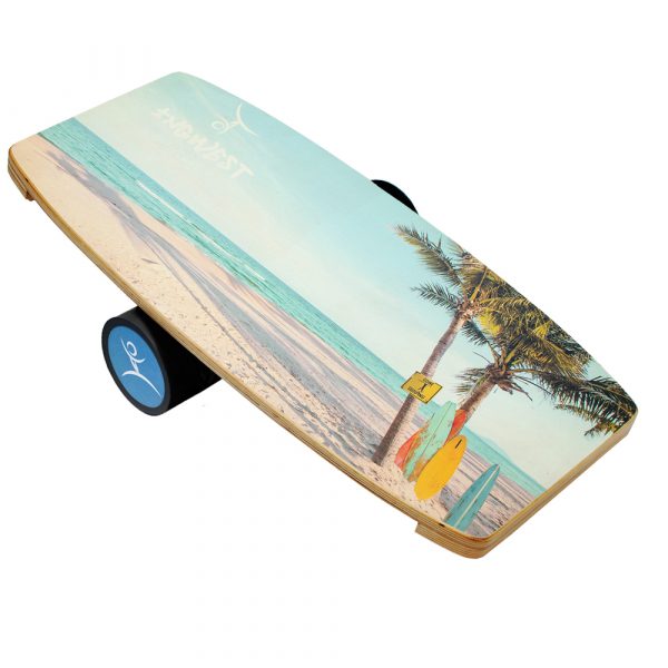 Wooden Balance Board Trainer with Rubberized Anti-Slip Roller. Serfing Design. 27.5 x 13.7 in.