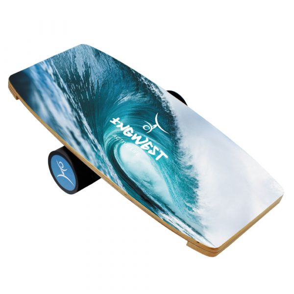 Wooden Balance Board Trainer with Rubberized Anti-Slip Roller. Big Wave Design. 27.5 x 13.7 in.