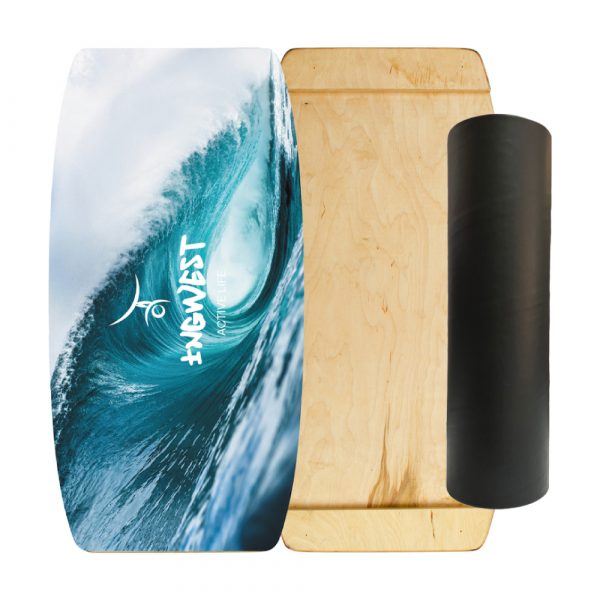 Wooden Balance Board Trainer with Rubberized Anti-Slip Roller. Big Wave Design. 27.5 x 13.7 in.