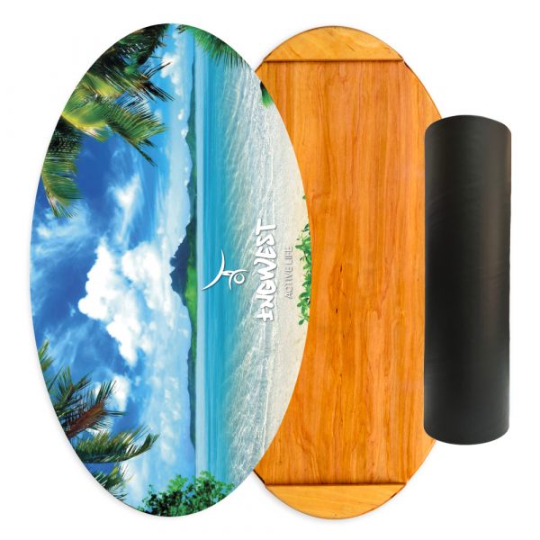 Wooden Balance Board Trainer with Rubberized Anti-Slip Roller. Island Design. 27.5 x 15.7 in.