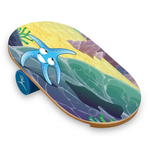 Wooden Balance Board Trainer with Roller For Kids. Sea Star Design.
