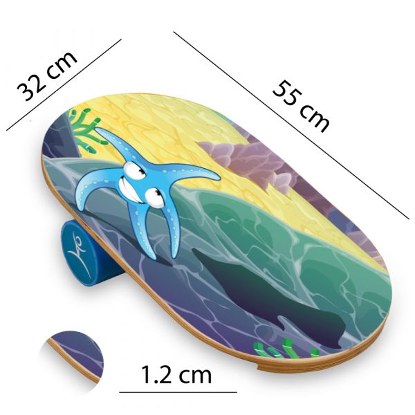 Wooden Balance Board Trainer with Roller For Kids. Sea Star Design.