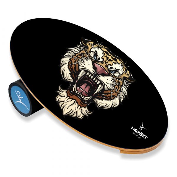 Wooden Balance Board Trainer with Rubberized Anti-Slip Roller. Wild Heart Design. 27.5 x 15.7 in.