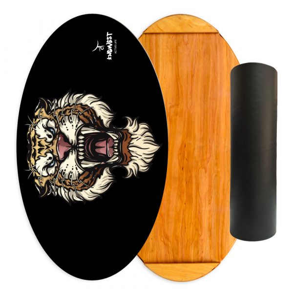 Wooden Balance Board Trainer with Rubberized Anti-Slip Roller. Wild Heart Design. 27.5 x 15.7 in.