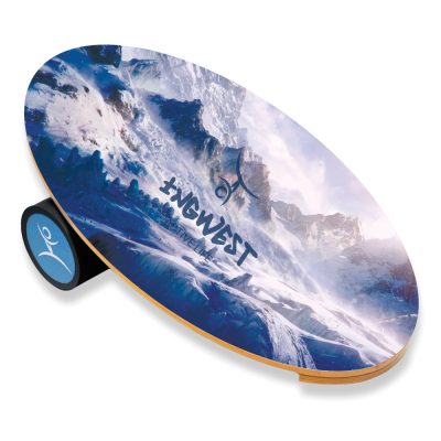 Wooden Balance Board Trainer with Rubberized Anti-Slip Roller. Mountains Design. 27.5 x 15.7 in.