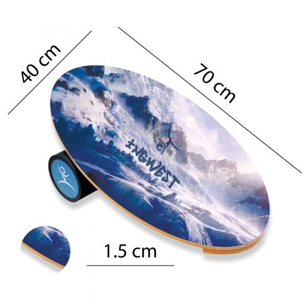 Wooden Balance Board Trainer with Rubberized Anti-Slip Roller. Mountains Design. 27.5 x 15.7 in.