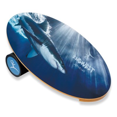 Wooden Balance Board Trainer with Rubberized Anti-Slip Roller. Shark Design. 27.5 x 15.7 in.