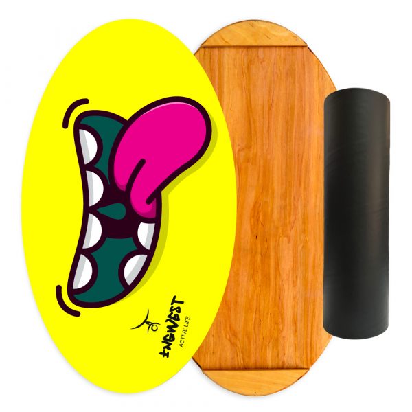 Wooden Balance Board Trainer with Rubberized Anti-Slip Roller. Tongue Design. 27.5 x 15.7 in.