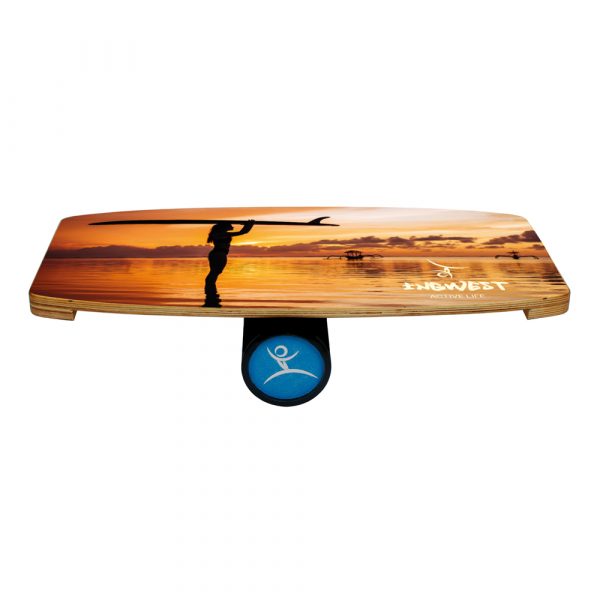 Wooden Balance Board Trainer with Rubberized Anti-Slip Roller. Sunset Design. 27.5 x 13.7 in.