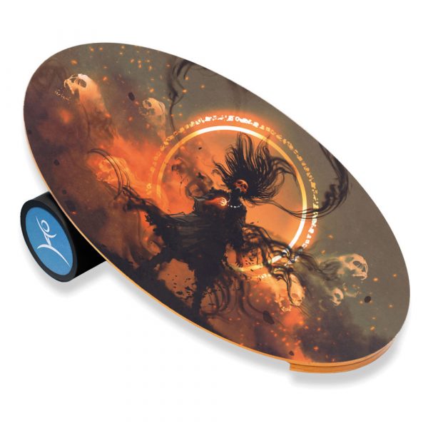 Wooden Balance Board Trainer with Rubberized Anti-Slip Roller. Lord of Darkness Design. 27.5 x 15.7 in.