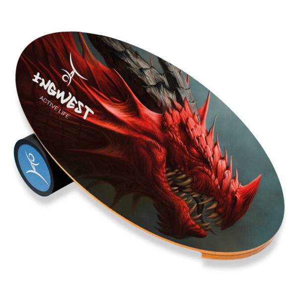 Wooden Balance Board Trainer with Rubberized Anti-Slip Roller. Red Dragon Design. 27.5 x 15.7 in.