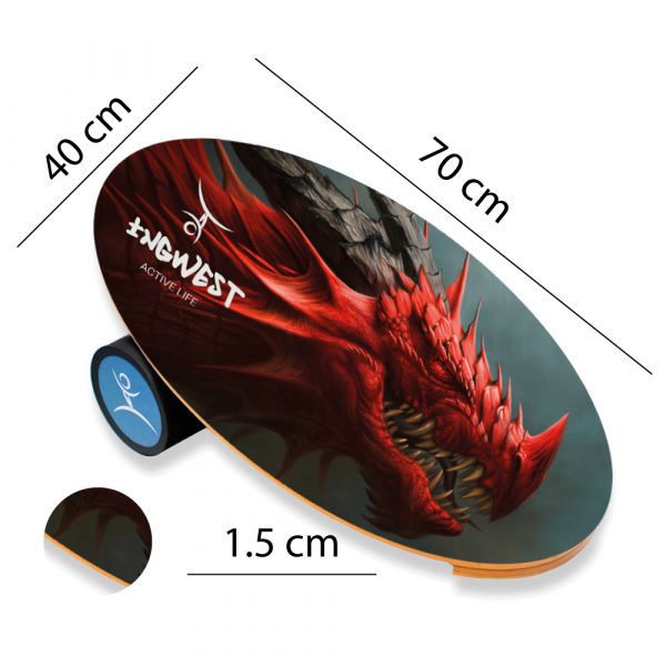 Wooden Balance Board Trainer with Rubberized Anti-Slip Roller. Red Dragon Design. 27.5 x 15.7 in.