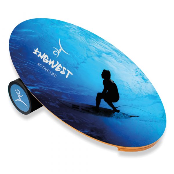 Wooden Balance Board Trainer with Rubberized Anti-Slip Roller. Surfer Design. 27.5 x 15.7 in.