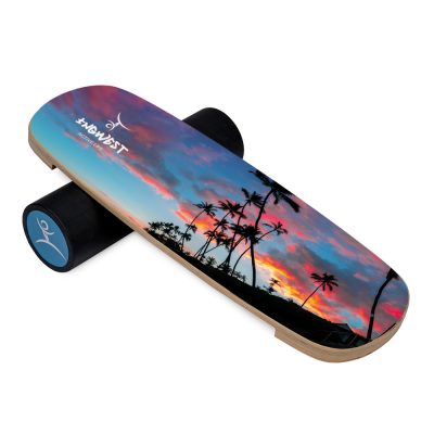 Wooden Balance Board Trainer with Rubberized Anti-Slip Roller. Palm Design. 27.5 x 9.8 in.