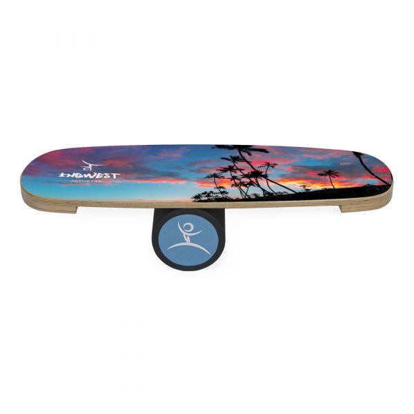 Wooden Balance Board Trainer with Rubberized Anti-Slip Roller. Palm Design. 27.5 x 9.8 in.