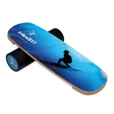 Wooden Balance Board Trainer with Rubberized Anti-Slip Roller. Surfer Mini Design. 27.5 x 9.8 in.