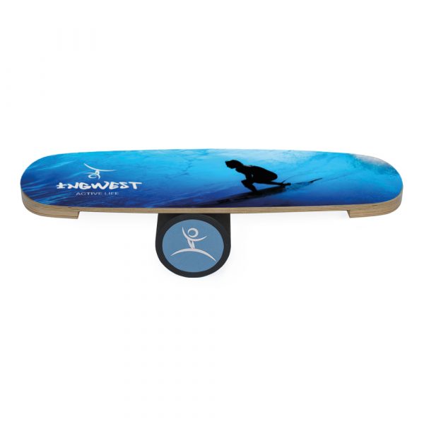 Wooden Balance Board Trainer with Rubberized Anti-Slip Roller. Surfer Mini Design. 27.5 x 9.8 in.