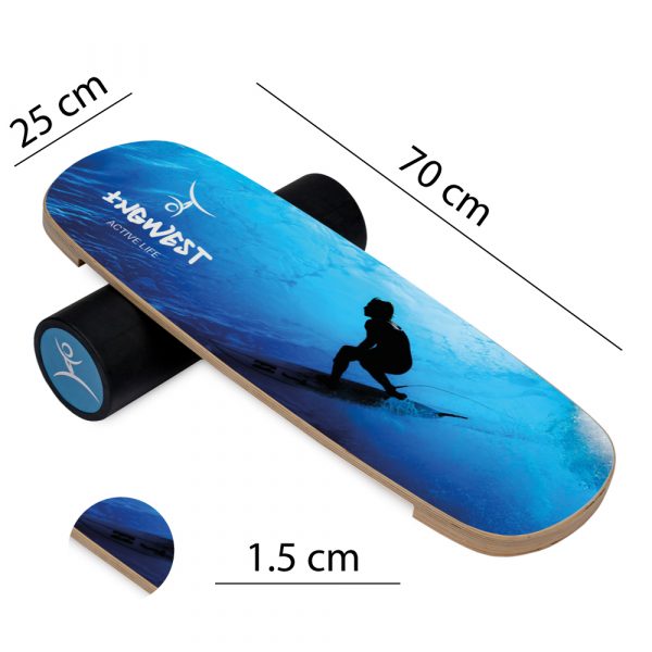 Wooden Balance Board Trainer with Rubberized Anti-Slip Roller. Surfer Mini Design. 27.5 x 9.8 in.