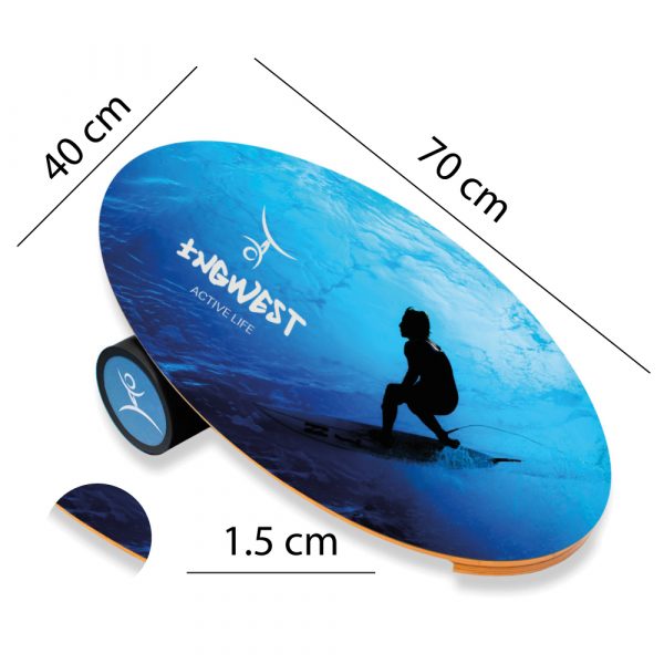 Wooden Balance Board Trainer with Rubberized Anti-Slip Roller. Surfer Design. 27.5 x 15.7 in.