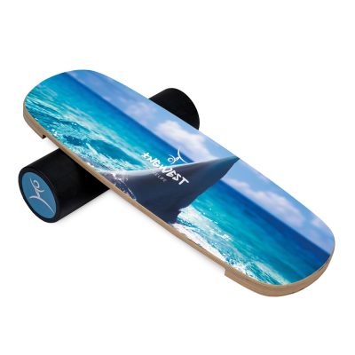 Wooden Balance Board Trainer with Rubberized Anti-Slip Roller. Shark Fin Design. 27.5 x 9.8 in.