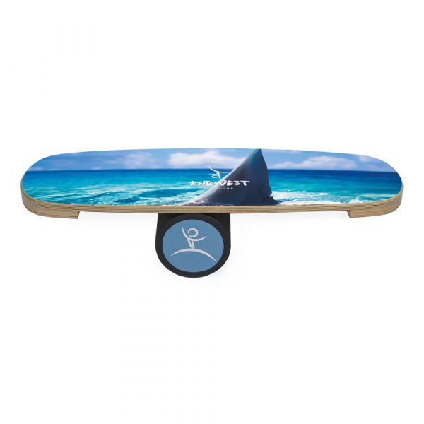 Wooden Balance Board Trainer with Rubberized Anti-Slip Roller. Shark Fin Design. 27.5 x 9.8 in.