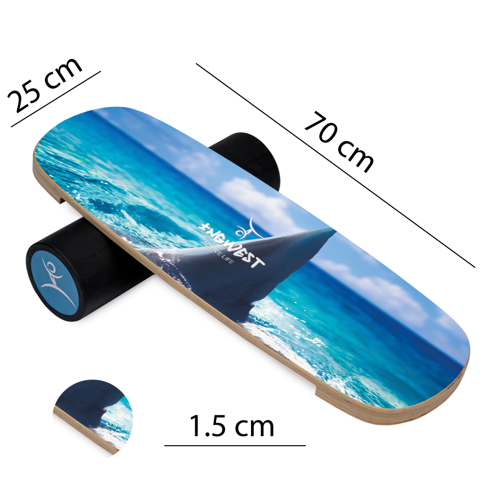 Wooden Balance Board Trainer with Rubberized Anti-Slip Roller. Shark Fin Design. 27.5 x 9.8 in.